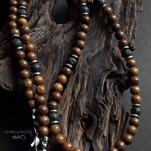 Necklace Mundambi Wood Lava Stone Hematite Men's Necklace Pearl Necklace Men Women Gift for Him image 2