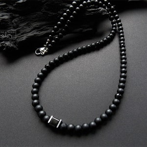 Men&#39;s Necklace Onyx and Hematite Black Silver Pearl Necklace Men Gift for Him