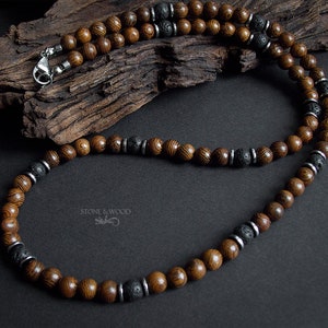 Necklace Mundambi Wood Lava Stone Hematite Men's Necklace Pearl Necklace Men Women Gift for Him