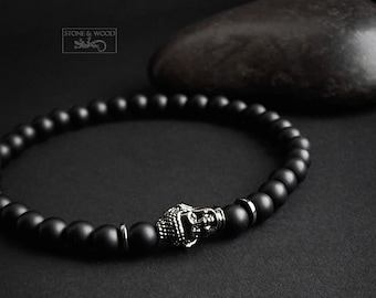 Bracelet pour hommes Onyx Bouddha Mala Yoga Cadeau bouddhiste Hommes Bracelet perlé Cadeau pour lui Unisexe