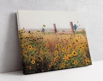 Field of Sunflowers Canvas Wrap Wall Decor, Sunflower Decor Metal Print, Landscape Photography, Farmhouse Home Decor, Western Decor