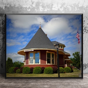 Photo Print, Witch&#39;s Hat Depot, South Lyon, Michigan Photography, McHattie Park, Wall Art, Train Depot Picture, Railroad Depot, Home Decor