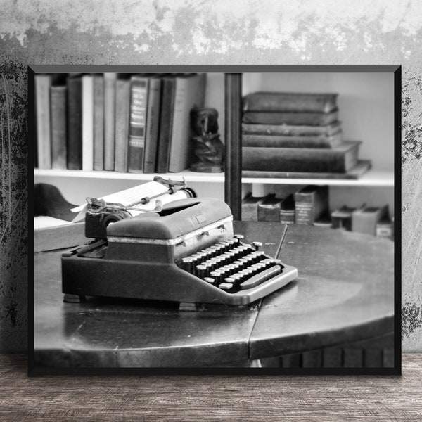 Black and White Photography Vintage Typewriter Ernest Hemingway, Gift for Writers, Antique Typewriter Picture, Author Studio Decor, 11x14