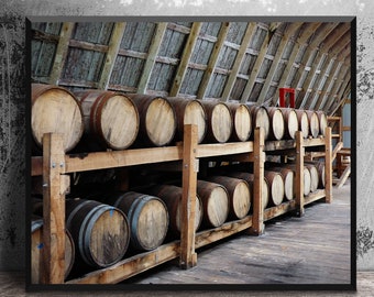 Craft Bourbon Distillery Barrels Aging in Barn, MB Roland Distillery, Masculine Wall Art, Man Cave Decor, Bourbon Art, Bourbon Gift, Whiskey