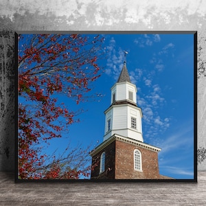 Bruton Parish Church Spire Colonial Williamsburg VA, Colonial Architecture Decor, Canvas Photo Print, Print on Metal, Unique Religious Gift
