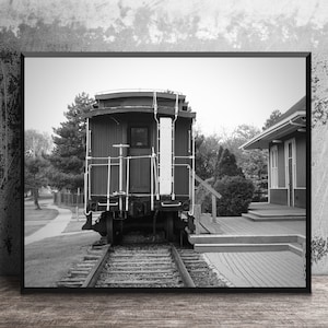 Railroad Car Photo, Black and White, Caboose Picture, Vintage Railroad,  Photo Print, Man Cave Decor, Train Lover Gift, Photo Art, Michigan