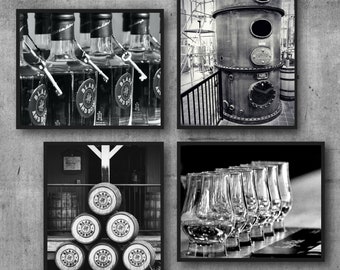 Distillery Bar Art Print Set, Masculine Bourbon Wall Art Decor, Blade and Bow Bar Decor, Black and White Photography, Whiskey Art, Weller