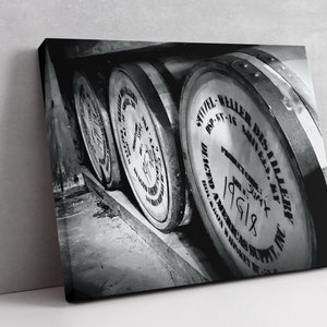 Ready to Hang Whiskey Barrels Print on Metal, Stitzel Weller Stamped Barrel Heads, Canvas Art Bar Decor, Man Cave Decor, 16x20 Bourbon Art image 4