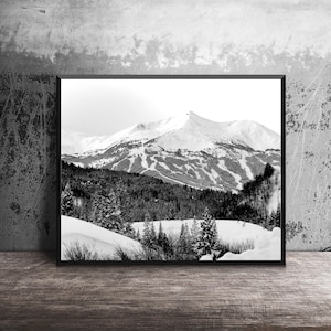 Black & White Breckenridge Ski Resort Art, Snowy Mountain Wall Art, Colorado Housewarming, Skier Gift, 16x20 Ski Lodge Decor, Rustic Art