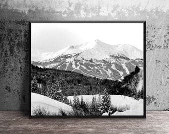 Black & White Breckenridge Ski Resort Art, Snowy Mountain Wall Art, Colorado Housewarming, Skier Gift, 16x20 Ski Lodge Decor, Rustic Art