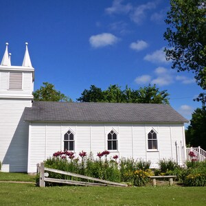 Photo Print, Little Village Chapel, South Lyon, Michigan Photography, McHattie Park, Suitable for Framing, Country Church, Church Garden