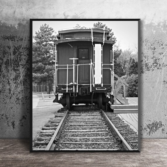 Railroad Tracks, Vintage Caboose, Black and White, Railroad Photo Art, Man  Cave Decor, Train Gift, Chesapeake Ohio, Caboose on Tracks, Train 