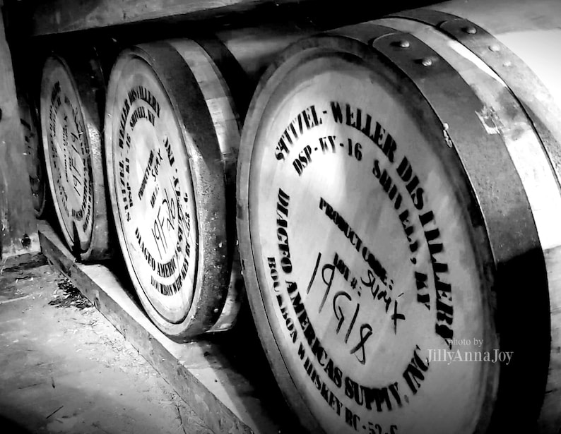 Ready to Hang Whiskey Barrels Print on Metal, Stitzel Weller Stamped Barrel Heads, Canvas Art Bar Decor, Man Cave Decor, 16x20 Bourbon Art image 2