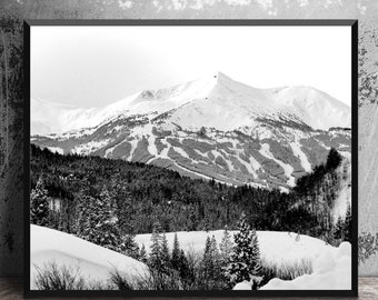 Black and White Photography, Breckenridge Ski Trails Art Print, Winter Landscape, Mountain Decor, Colorado Wall Decor, Summit County Art