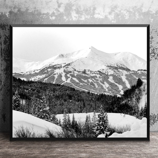 Black and White Photography, Breckenridge Ski Trails Art Print, Winter Landscape, Mountain Decor, Colorado Wall Decor, Summit County Art