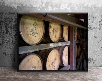 Bourbon Rickhouse Barrels Photo Print, Kentucky Distillery Decor, Masculine Canvas Wall Art, Man Cave Decor, Whiskey Print on Metal, 16x20"
