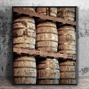 Distillery Barrels Photography Print, Bourbon Barrel Graffiti, Home Bar Wall Art, Masculine Man Cave Decor, Bourbon Canvas Art, Whiskey Gift