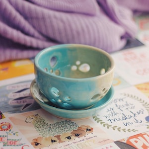 DISCOUNT: Small, Personal Berry Bowl in Teal & Pale Aqua (please read description)