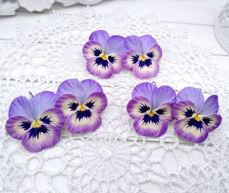 Earrings Pansie polymer clay Pansy jewelry summer flower Etsy