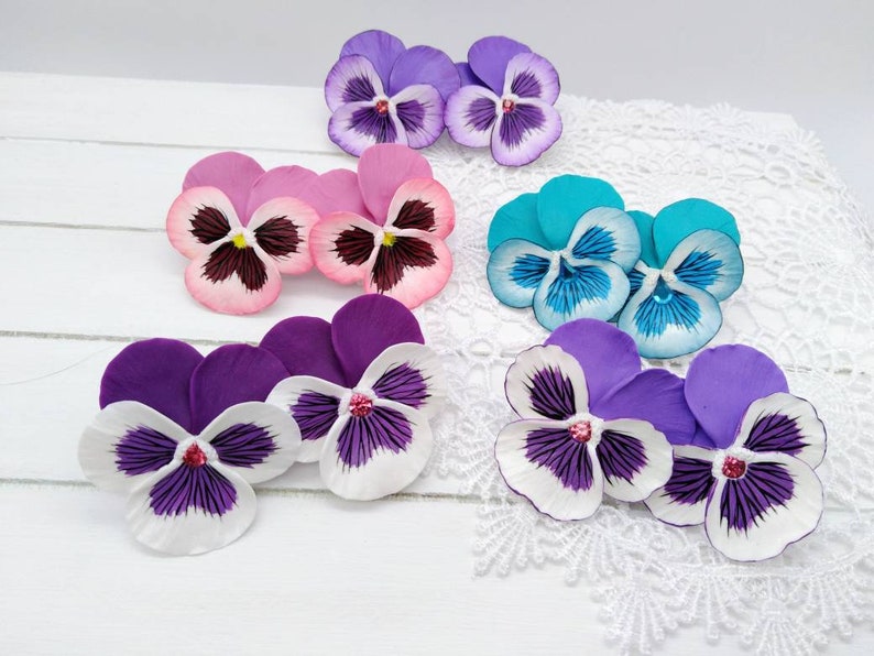 Stud Earring Pansie polymer clay Pansy jewelry summer flower Etsy