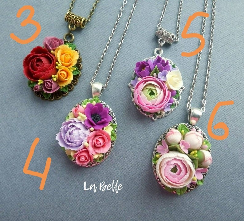 Pendant with polymer clay flower Bordeaux flower Necklace image 3