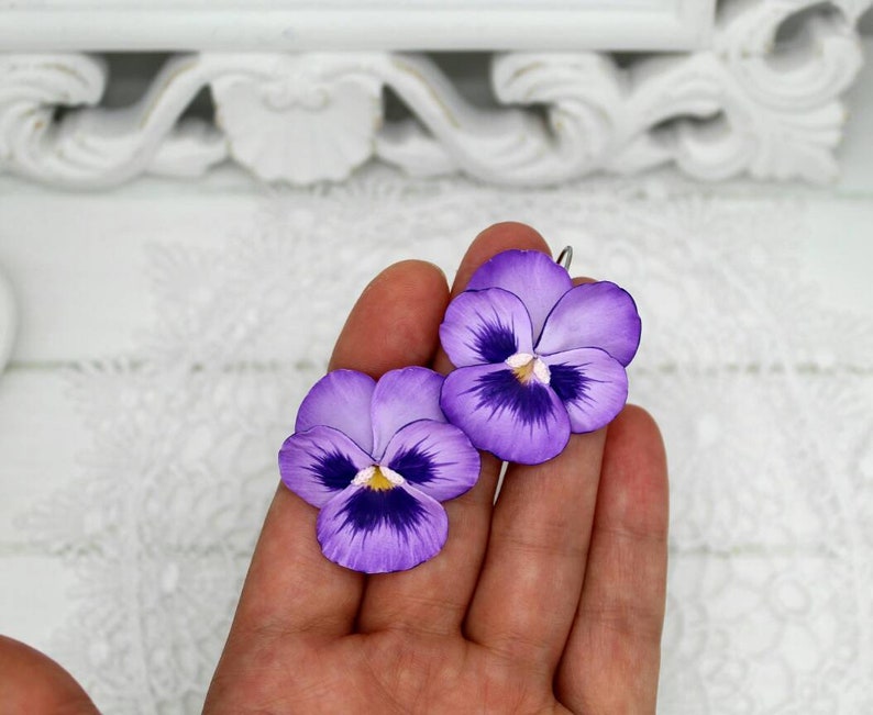 Earrings Pansie polymer clay Pansy jewelry summer flower Etsy