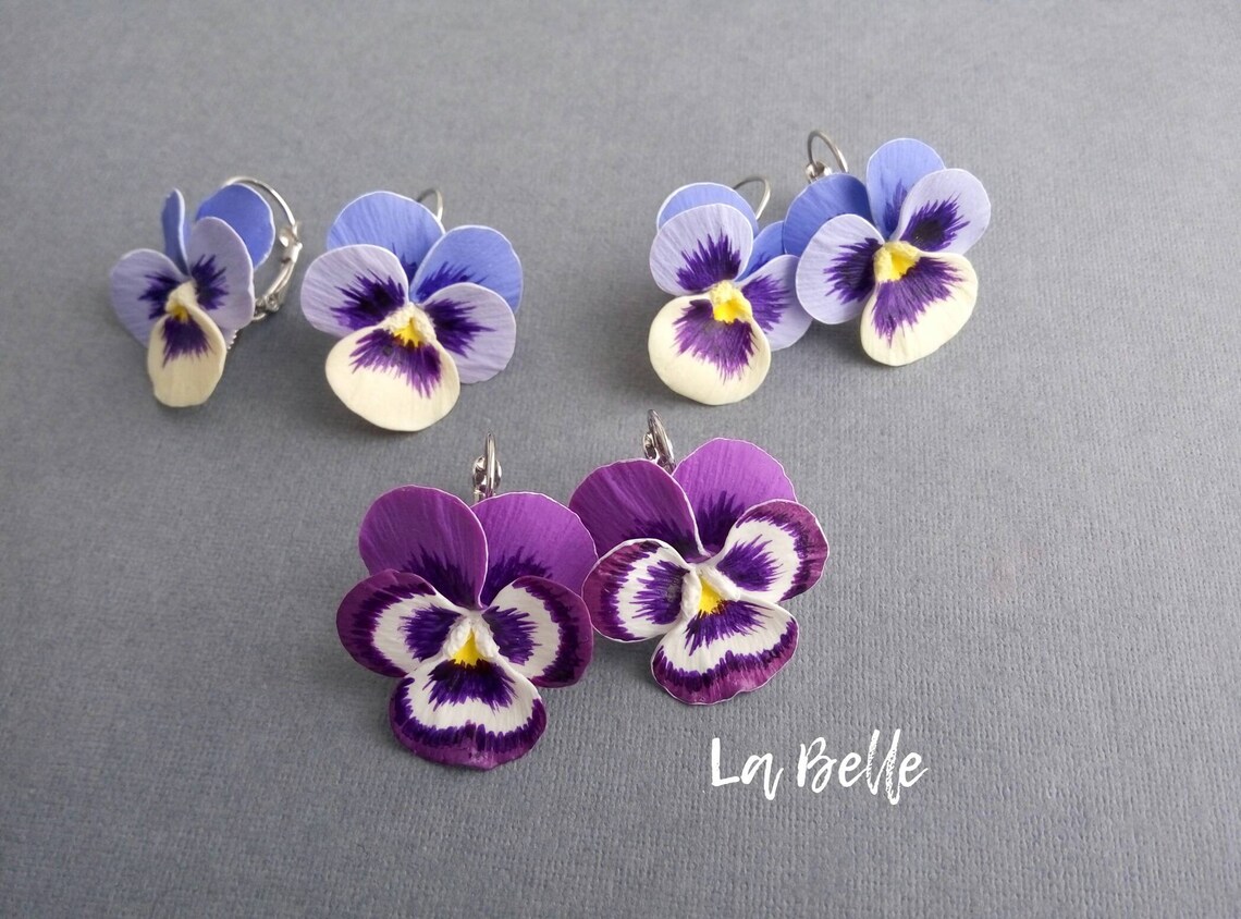 Earring Pansie polymer clay Pansy jewelry Summer flower Etsy