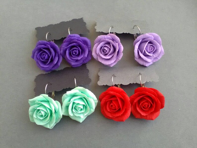 Earrings with lilac roses Polymer clay Lilac purple pink rose Etsy