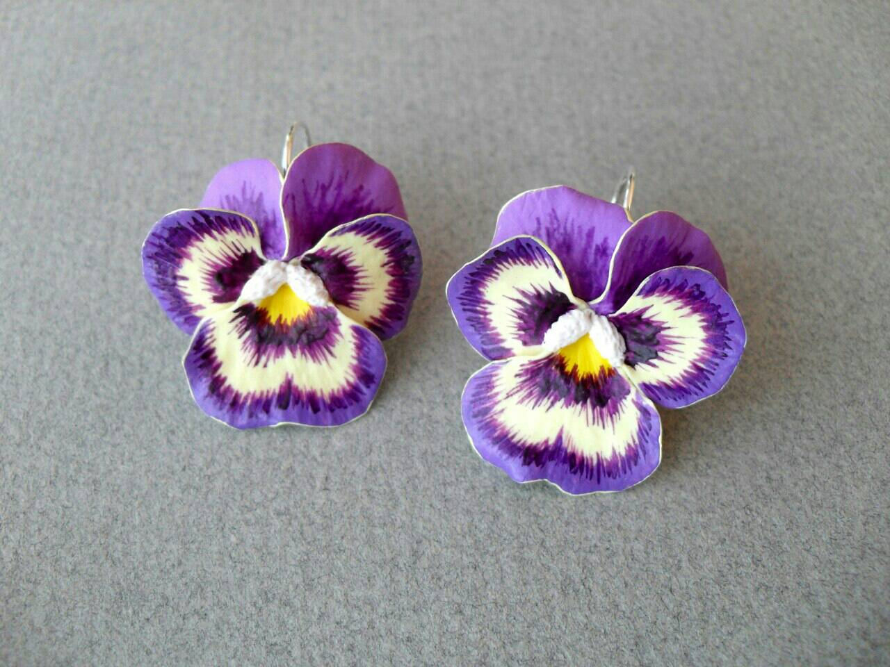 Earring Pansie polymer clay Pansy jewelry Summer flower Etsy