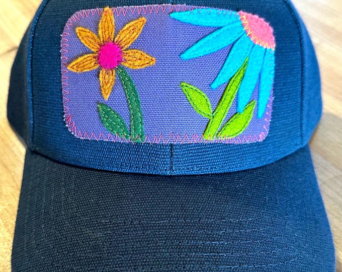 Flower Garden Blue Hemp Baseball Hat