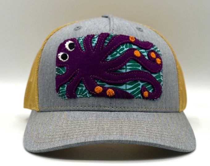 Purple Octopus, Golden Yellow Baseball Hat / Trucker Hat