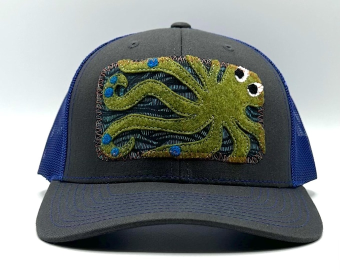Blue Hat, Green Octopus Baseball Hat / Trucker Hat