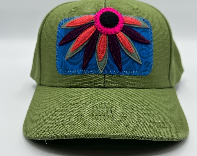Big Flower Green Hemp Baseball Hat