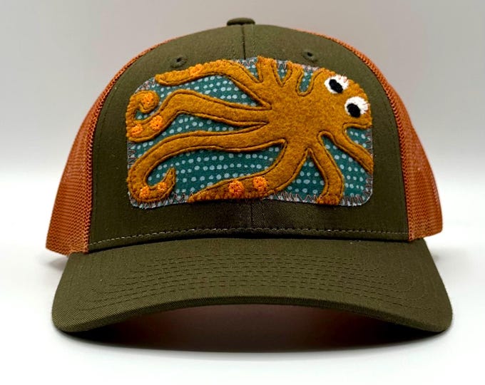 Rusty Brown Octopus Baseball Hat / Trucker Hat