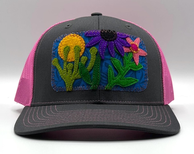 Pink Flower Garden Baseball Hat / Trucker Hat
