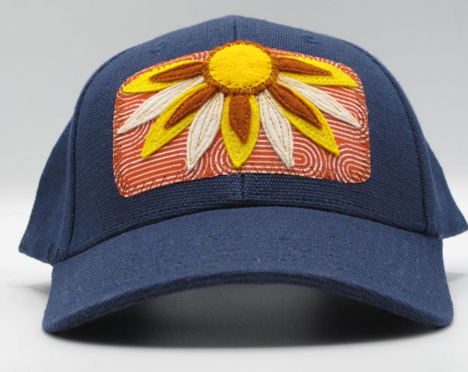 Sunflower on Blue Hemp Baseball Hat