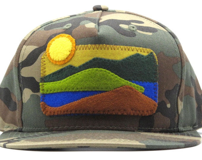 Camouflage Mountain Lake Flat Bill Trucker Hat