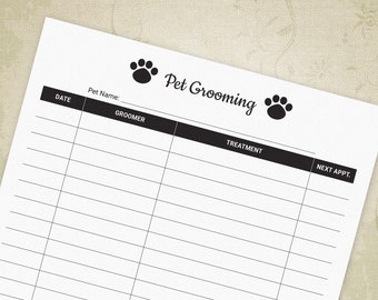 Pet Grooming Log Printable for Pet Owners, Doggie Shampoo, Animal Cleaning, Haircut Tracker, Digital File, Instant Download, phl001