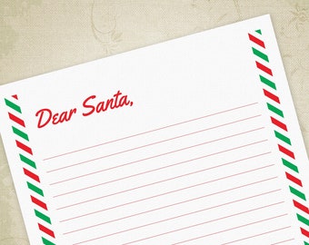 Dear Santa Letter Printable, Note to Saint Nick, Christmas Eve List, North Pole, Claus Memo, Digital File PDF, Instant Download, hls002