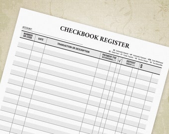 Traditional Checkbook Register Printable, Bank Account Deposit & Withdrawal Log, Money Balance Chart, Digital File, Instant Download, prg011