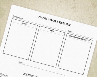 Nanny Daily Report Printable for Young Child, Baby Schedule Log, Infant Routine List, Digital Download Chart, drf003