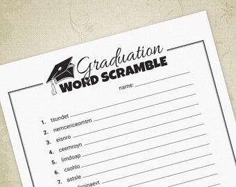 Graduation Word Scramble Printable Game, Fun PDF Contest, Party Brain Teasers, Graduate Ideas, Digital Download, wsb001