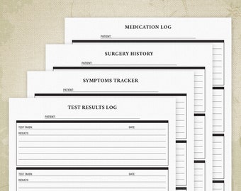 Doctor Visit Printable Kit for Patients, Surgery History, Symptoms Tracker, Medication Log, Test Results, Digital, Instant Download, hea002