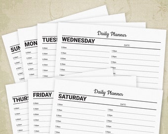 Daily Planner Printable with Lines, Days of the Week, Simple Hourly Insert, Day Organizer, Digital File, Instant Download, dap001