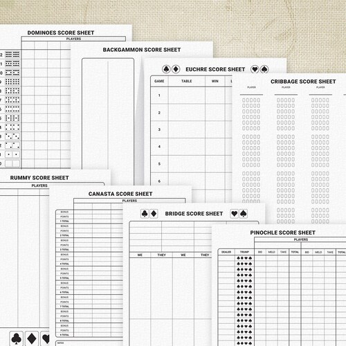 Card Game Scoring Sheets Printable Digital Download Pinochle ...