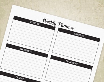 Weekly Planner Printable, Daily Tracker, Days of the Week Activities, Instant Download, Digital File Chart, wap003
