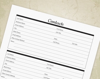 Contacts Page Printable, Digital Download, Addresses Book, Directory Log, Phone Numbers List, Contact Names, con001