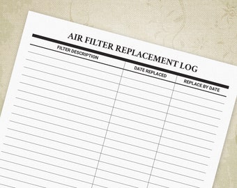 Formularz do druku rejestru filtrów powietrza, Planer filtrów powietrza, Prosty plan konserwacji domu, Filtr klimatyzacji, Wykres plików cyfrowych, Natychmiastowe pobieranie, frl001