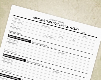 Application for Employment Printable, Now Hiring Form, Job Application, Digital File, Instant Download, Custom Editable Title, app001
