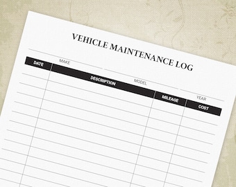 Vehicle Maintenance Log, Printable Form, Automobile Planner, Digital File Chart, Instant Download, aut002